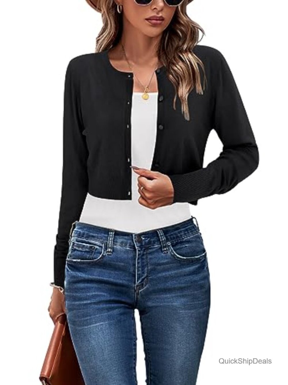 Cropped Cardigan Sweaters for Women 2026 Crew Neck Button Down Open Front Knit